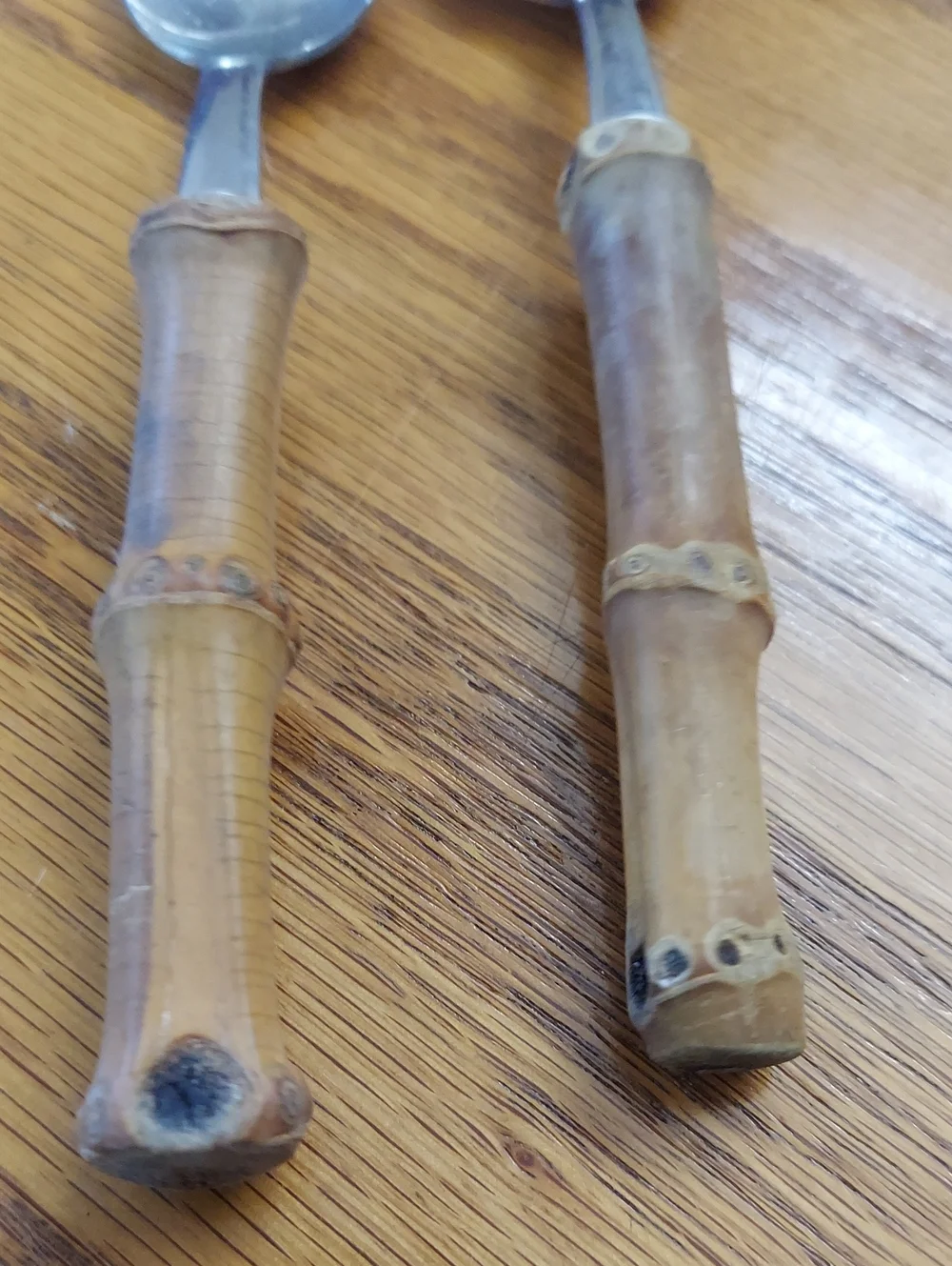 2 Vintage Grapefruit Spoons Wood Bamboo Handle Stainless Steel Made in Japan